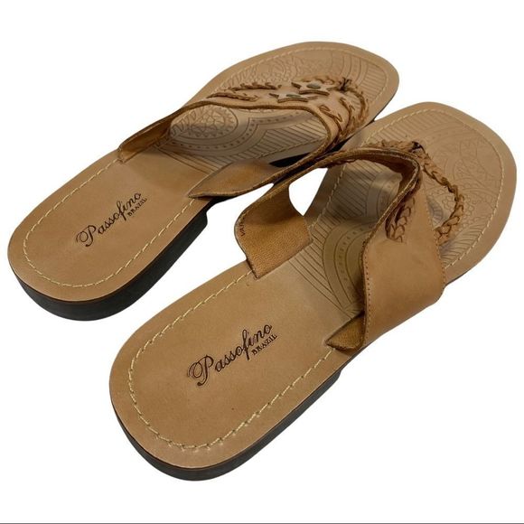 Passofino Brazil Tan Leather Sandals Boho Thong Sandal Dressy Flats Size 10 - Picture 7 of 11